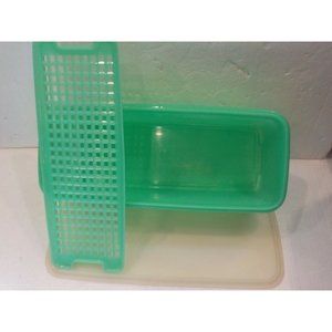 Vintage 3 Pc Tupperware Celery Veggie Bread Keeper Container Jadeite Green 782-8
